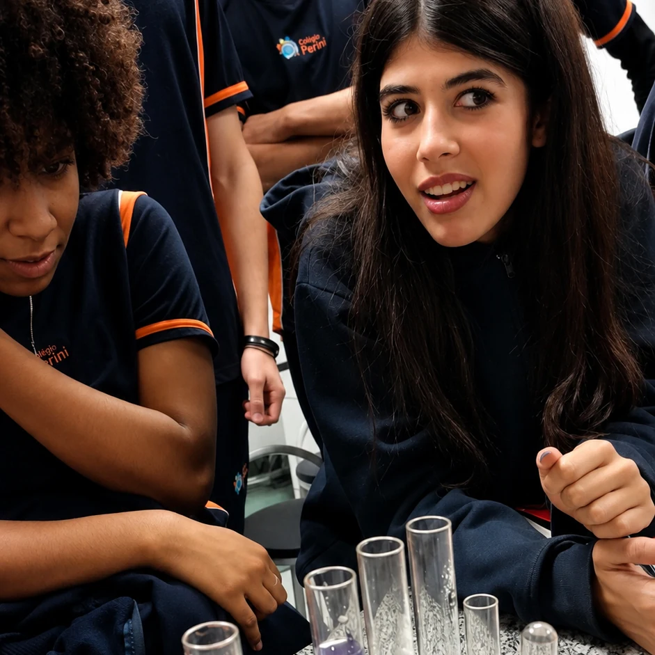 Estudantes do Colégio Perini em atividade prática de ciências